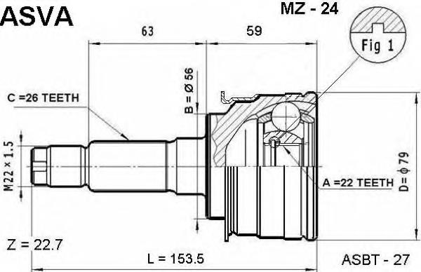 ШРУС зовнішній передній MZ24 Asva