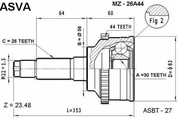 ШРУС зовнішній передній MZ26A44 Asva