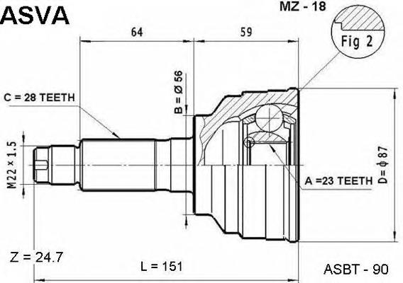 Купити MZ18 Asva Шарнір приводу зовнішній
