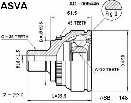 ШРУС зовнішній передній AD009A45 Asva