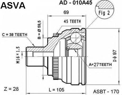 ШРУС зовнішній передній AD010A45 Asva