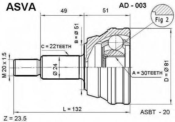 ШРУС зовнішній передній AD003 Asva