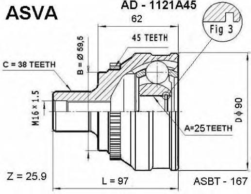 ШРУС зовнішній задній AD1121A45 Asva