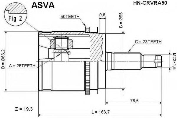 ШРУС зовнішній передній HNCRVRA50 Asva