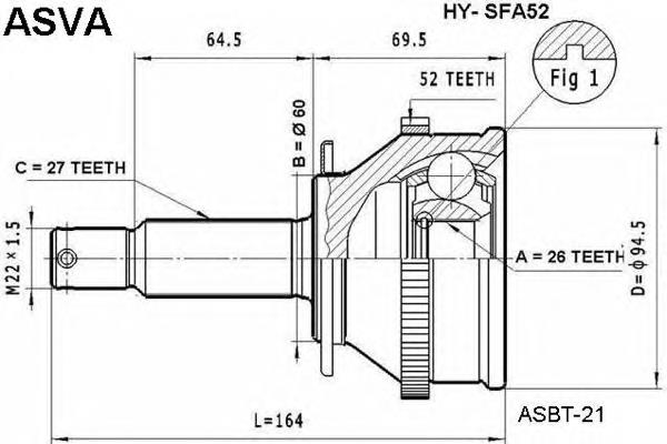 ШРУС зовнішній передній HYSFA52 Asva