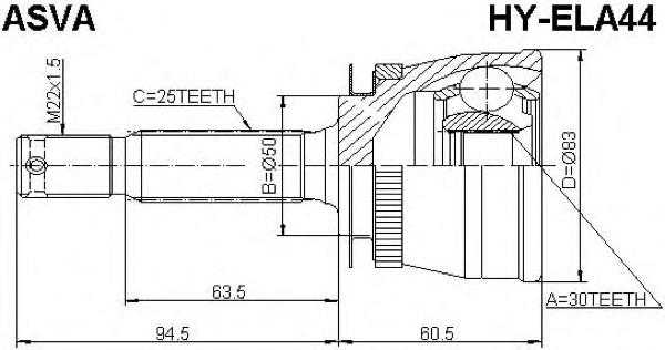 ШРУС зовнішній передній HYELA44 Asva