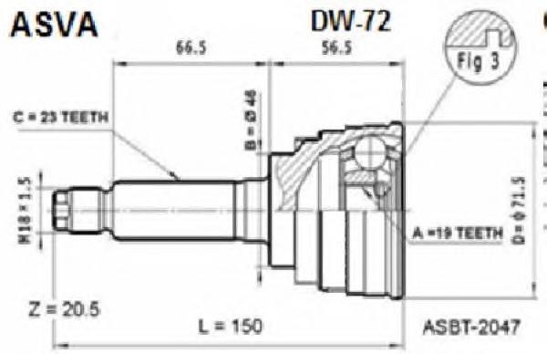 ШРУС зовнішній передній DW72 Asva