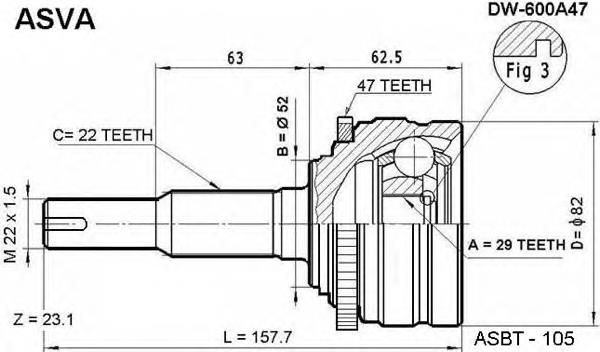Купити DW600A47 Asva Шарнір приводу зовнішній