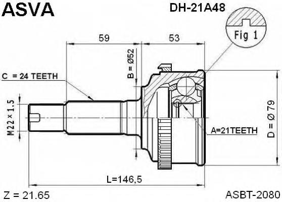 ШРУС зовнішній передній DH21A48 Asva