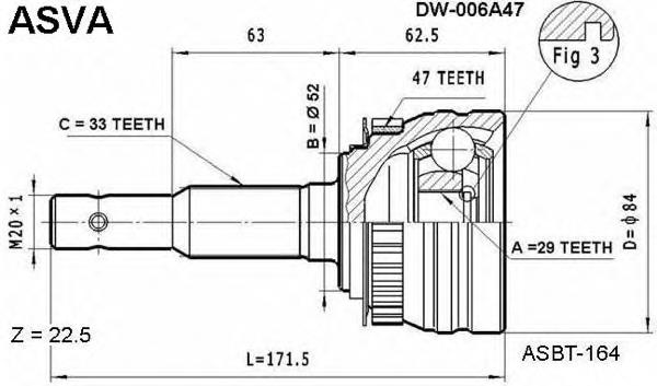 ШРУС зовнішній передній DW006A47 Asva