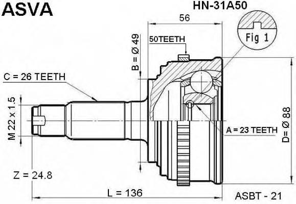 ШРУС зовнішній передній HN31A50 Asva