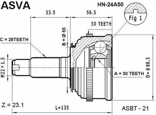Купити HN24A50 Asva Шарнір приводу зовнішній