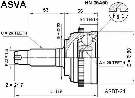 ШРУС зовнішній передній HN35A50 Asva