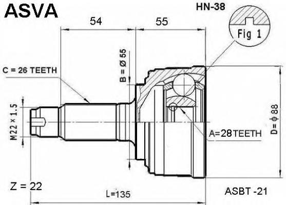 ШРУС зовнішній передній HN38 Asva