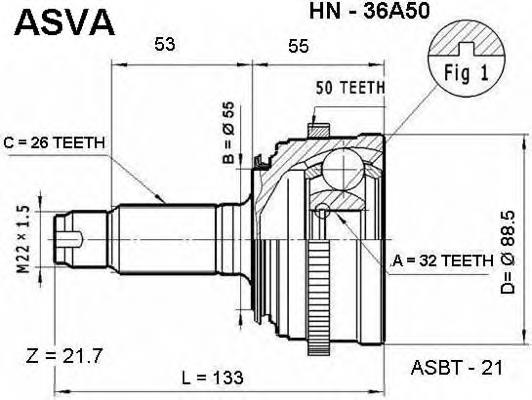 ШРУС зовнішній передній HN36A50 Asva