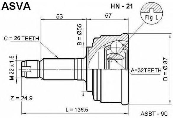 ШРУС зовнішній передній HN21 Asva