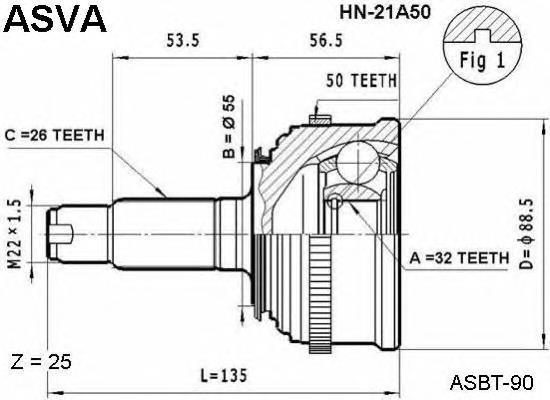 ШРУС зовнішній передній HN21A50 Asva