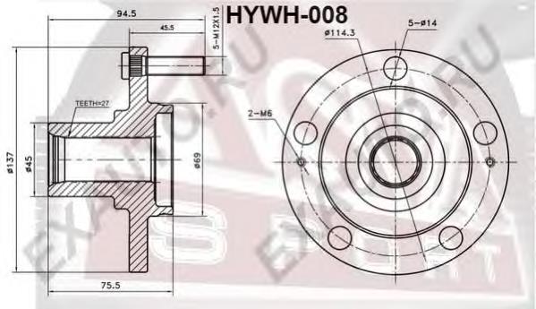 Маточина передня HYWH008 Asva