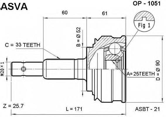 ШРУС зовнішній передній OP1051 Asva