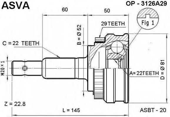 ШРУС зовнішній передній OP3126A29 Asva