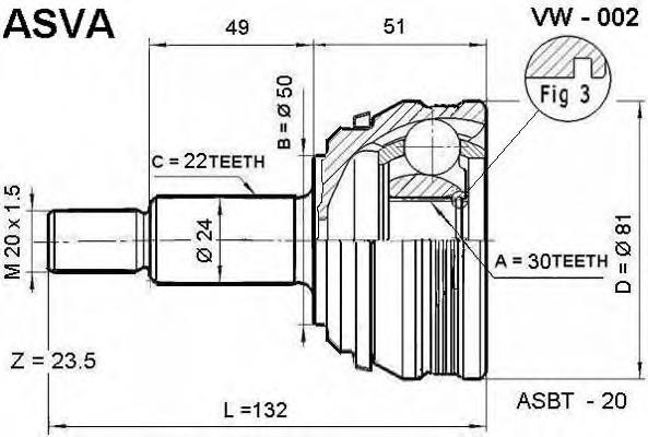 ШРУС зовнішній передній VW002 Asva