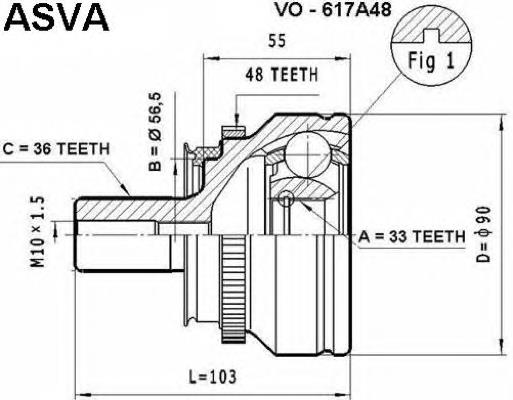 ШРУС зовнішній передній VO617A48 Asva