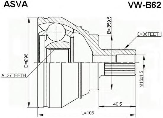 VWB62 Asva шрус зовнішній передній