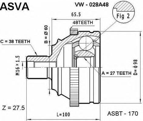 ШРУС зовнішній передній VW028A48 Asva