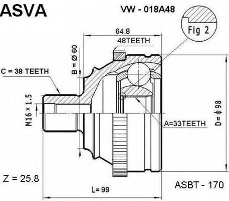 ШРУС зовнішній передній VW018A48 Asva