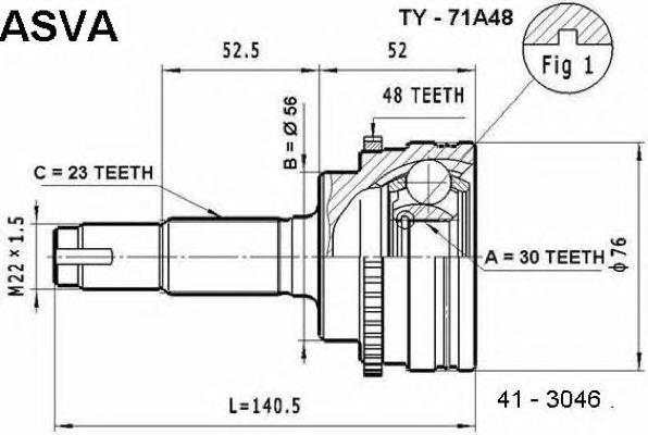 ШРУС зовнішній передній TY71A48 Asva