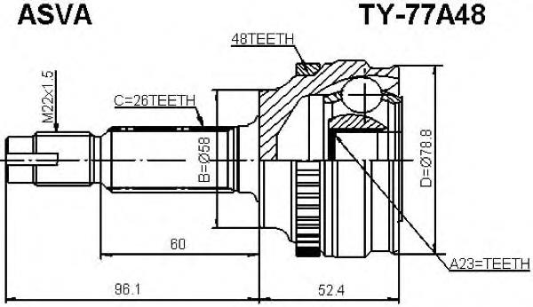 ШРУС зовнішній передній TY77A48 Asva