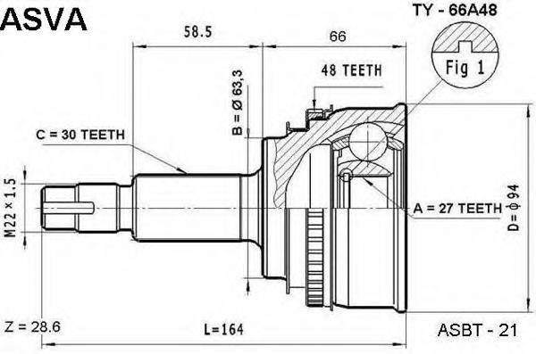 ШРУС зовнішній передній TY66A48 Asva