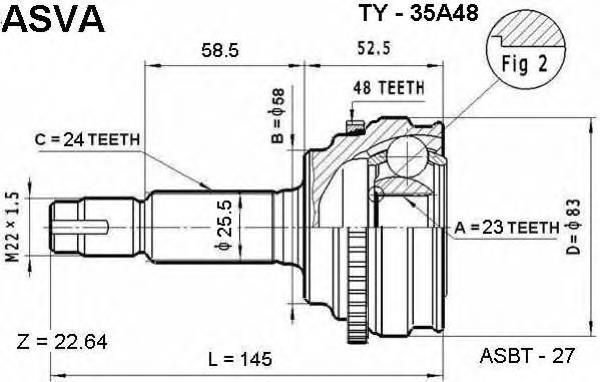 ШРУС зовнішній передній TY35A48 Asva