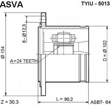 ШРУС внутрішній, передній TYIU5013 Asva