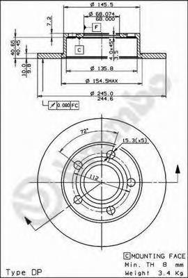 Купити 08840810 Brembo Диск заднього гальма
