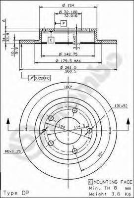 Купити 08735211 Brembo Диск заднього гальма