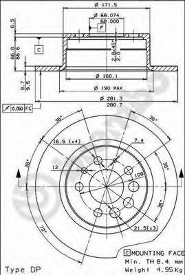 Купити 08344124 Brembo Диск заднього гальма
