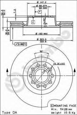 Диск переднього гальма Brembo 09832411 ціна, від 86.80 USD