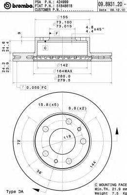 09893120 Brembo Гальмо дискове переднє