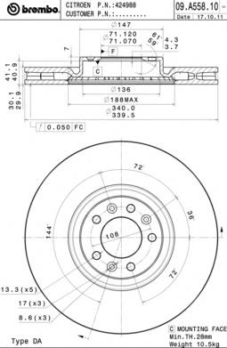 Купити 09A55811 Brembo Ротор гальмівний