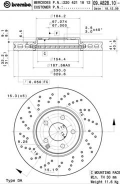 09A82810 Brembo Гальмо дискове переднє