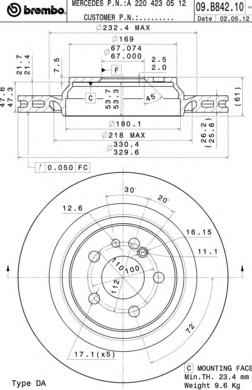 Диск гальмівний задній Brembo 09B84211