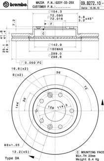 Диск переднього гальма Brembo 09B27210 ціна, від 59.11 USD