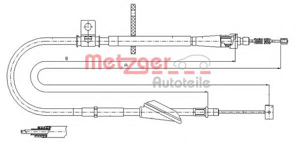 Трос ручного гальма задній, правий 115741 Metzger