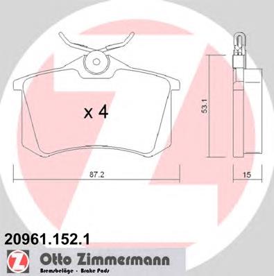 209611521 Zimmermann Колодки гальмівні задні, дискові
