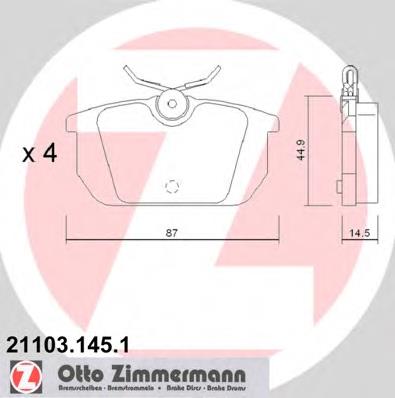 211031451 Zimmermann колодки гальмові задні, дискові