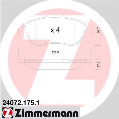 240721751 Zimmermann колодки гальмівні передні, дискові