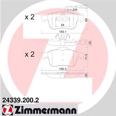 243392002 Zimmermann колодки гальмівні передні, дискові