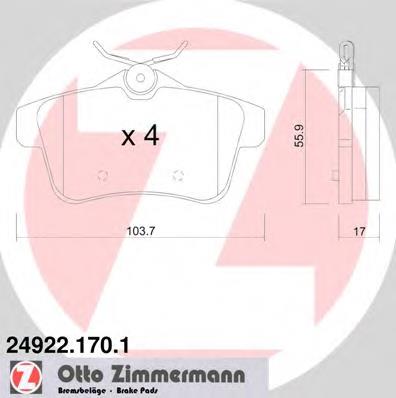 Задні гальмівні колодки 249221701 Zimmermann