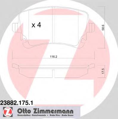 238821751 Zimmermann Колодки гальмівні задні, дискові